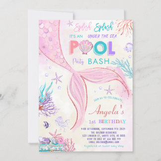 POOL unter der Meerjungfrau Geburtstagspartei Einladung