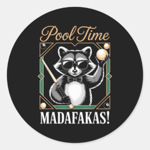 Pool-Zeit Madafakas lustiger Waschbär-Billardspiel Runder Aufkleber