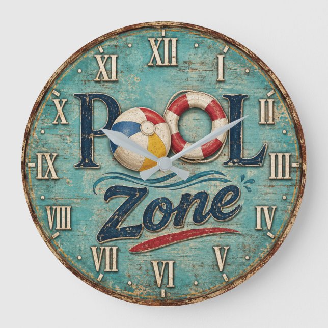 Pool Zone Vintage Poolside Beach House Große Wanduhr (Vorderseite)