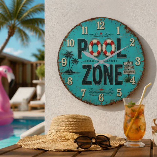 Pool Zone Vintage Poolside Große Wanduhr (Von Creator hochgeladen)