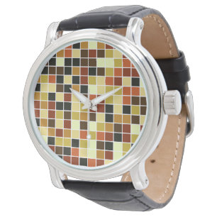 Poolfliesen, braune Mosaikfliesen, geometrisches M Armbanduhr