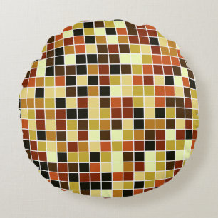 Poolfliesen, braune Mosaikfliesen, geometrisches M Rundes Kissen