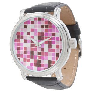 Poolfliesen, rosa Mosaikfliesen, geometrisches Mus Armbanduhr