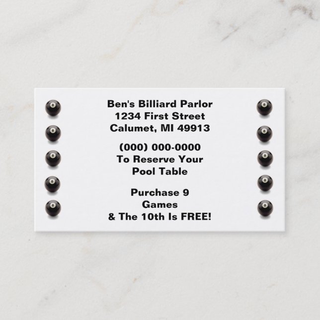 Poolhallenkarte des Balls acht des Treuekarte (Vorderseite)