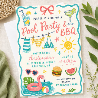 Poolparty BBQ Sommer Hinterhof Tropische Familien Einladung