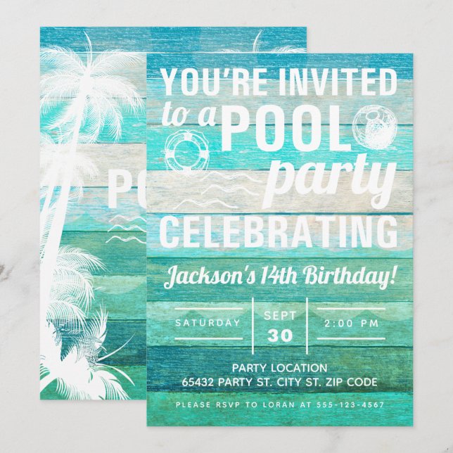 Poolparty Einladung (Vorne/Hinten)