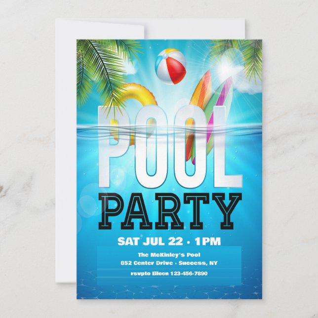 Poolparty Einladung (Vorderseite)