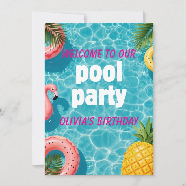 Poolparty-Einladung Flamingo Tropischer Spaß (Vorderseite)