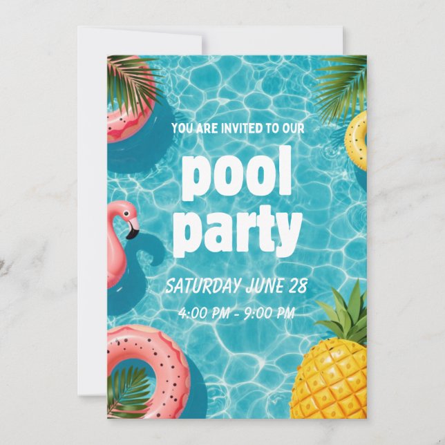 Poolparty-Einladung Flamingo Tropischer Spaß (Vorderseite)