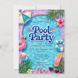 Poolparty-Einladung Sommer Flamingo Strand Geburts Einladung