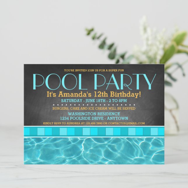 Poolparty-Einladungen Einladung (Stehend Vorderseite)