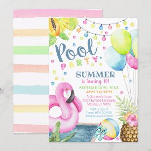 Poolparty-Einladungsmädchen Flamingo Aquarell Einladung