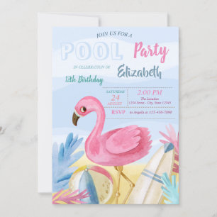 Poolparty Flamingos Geburtstagsfeier Einladung