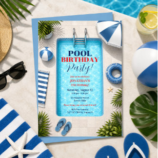 Poolparty-Geburtstags-Sommer-Einladung Einladung
