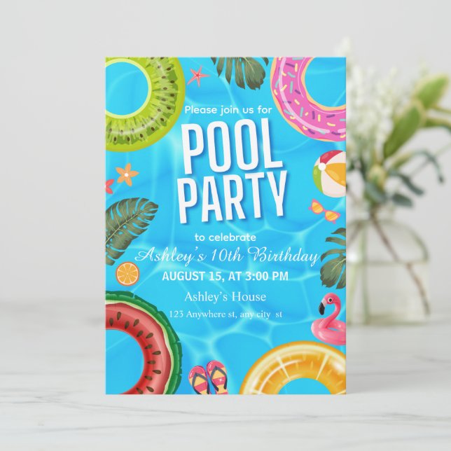 Poolparty-Geburtstagseinladung Einladung (Stehend Vorderseite)