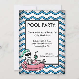 Poolparty-Geburtstagseinladung mit schwimmendem Sk