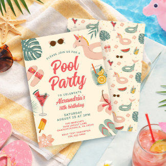 Poolparty-Geburtstagseinladung Schwimmbadparty-Ein Einladung