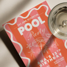 Poolparty-Geburtstagseinladung, Teen-Poolparty-Ein
