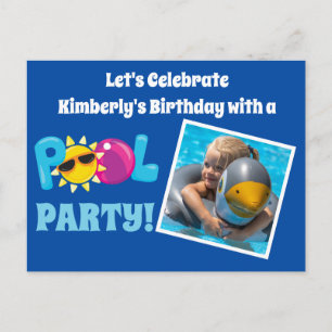 Poolparty-Kinder-Fotovorlage Blaue Geburtstagsfeie Postkarte