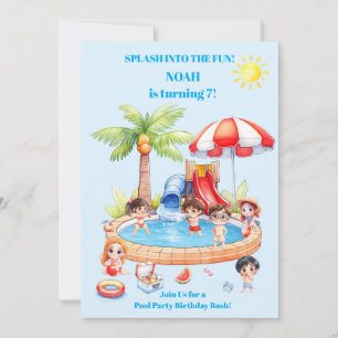 Poolparty-Kinder-Geburtstagseinladung Bearbeitba Einladung