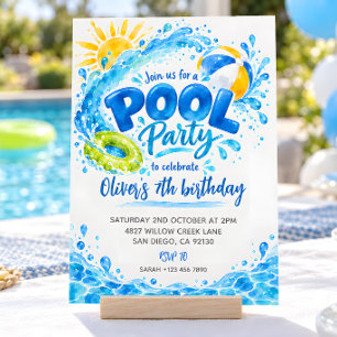 Poolparty-Kinder-Wasserfarben-Geburtstagseinladung Einladung
