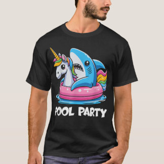 Poolparty Lustiger Hai und Einhorn Schwimmen T-Shirt