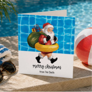 Poolparty mit dem Weihnachtsmann für Weihnachten i Karte