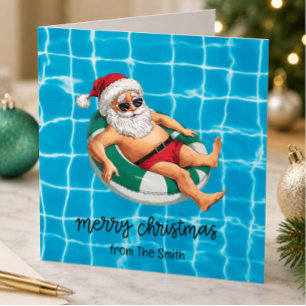Poolparty mit dem Weihnachtsmann für Weihnachten i Karte
