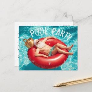 Poolparty mit dem Weihnachtsmann zu Weihnachten  Postkarte