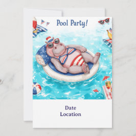 Poolparty mit Nilpferd  Einladung