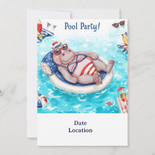 Poolparty mit Nilpferd  Einladung