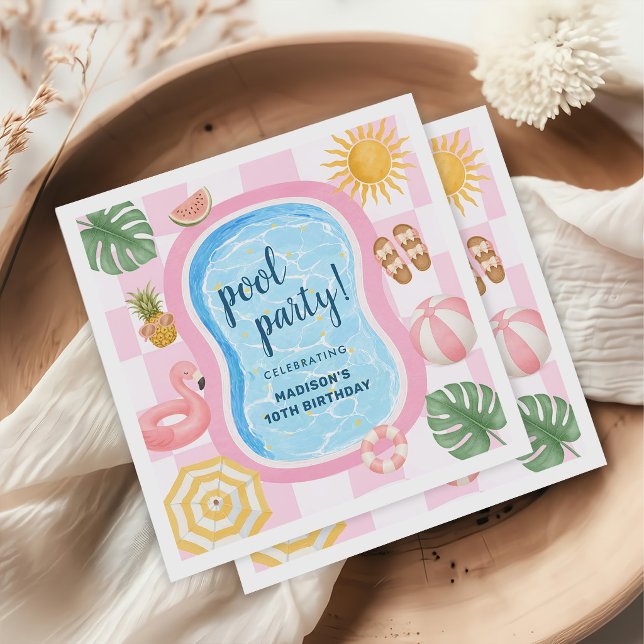 Poolparty Moderne Sommer Geburtstagsfeier Mädchen Serviette (Von Creator hochgeladen)