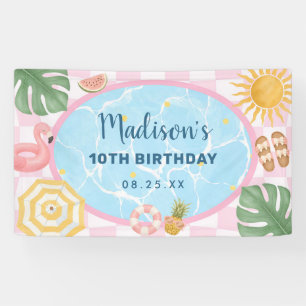 Poolparty modernes Sommer Thema Mädchen Geburtstag Banner