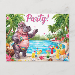 Poolparty Nilpferd am Strand Postkarte