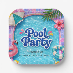Poolparty-Papierteller Tropischer Flamingo Sommer Pappteller