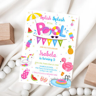 Poolparty Planschen Sommer Strand Geburtstag Einladung