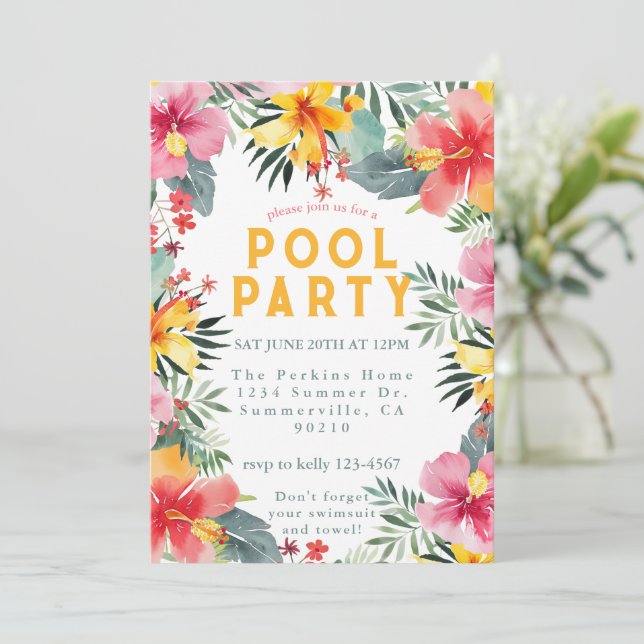Poolparty Sommer Grillfest Einladung (Stehend Vorderseite)