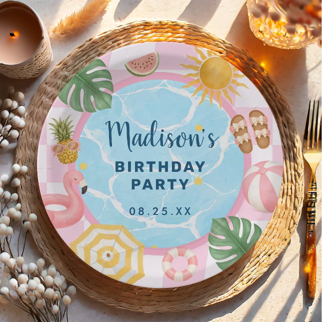 Poolparty-Sommer-Mädchen-Geburtstag Pappteller (Von Creator hochgeladen)
