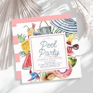 Poolparty Tropischer Sonnenschirm Pink Mädchen Geb Einladung