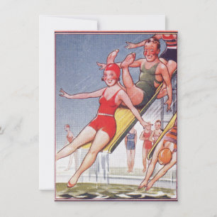 Poolparty Vintage Schwimmen Sommer Einladung