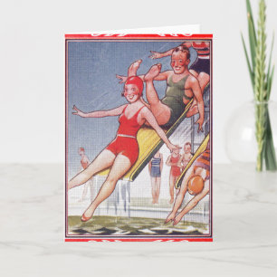 Poolparty Vintage Schwimmen Sommer Karte
