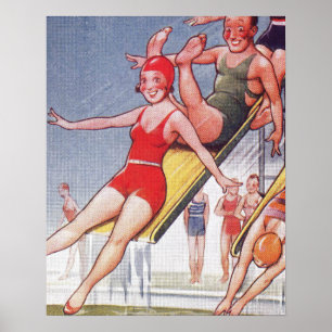 Poolparty Vintage Schwimmen Sommer Poster