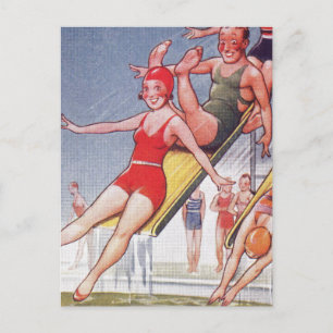 Poolparty Vintage Schwimmen Sommer Postkarte