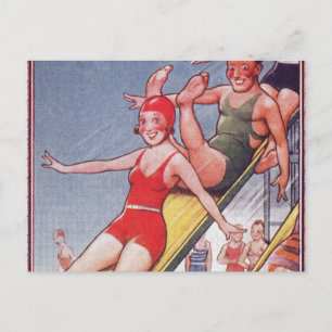 Poolparty Vintage Schwimmen Sommer Postkarte