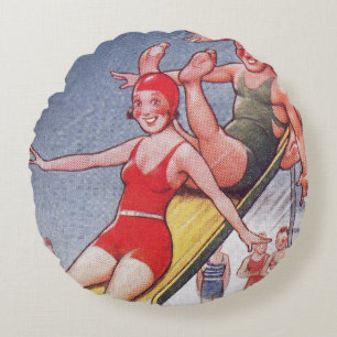 Poolparty Vintage Schwimmen Sommer Rundes Kissen