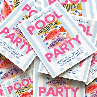 Poolparty Vornehme Sommer Geburtstag Trendige Fisc Einladung