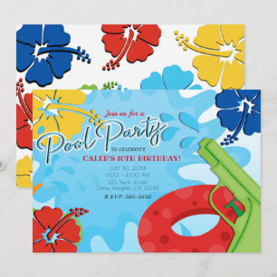 Poolparty Wasserpistole Wasserspaß Sommer Hibiskus Einladung