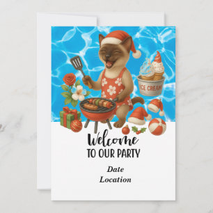 Poolparty Weihnachten im Juli für Katzenliebhaber Einladung
