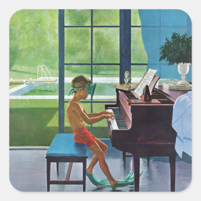 Poolside-Klavierpraxis Quadratischer Aufkleber (Vorderseite)