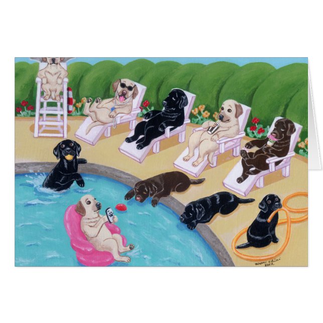 Poolside-Party Labradors Malerei (Vorderseite (Horizontal))
